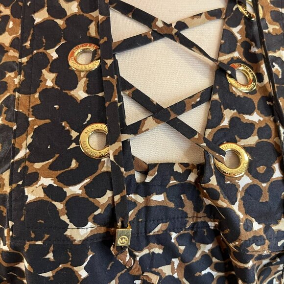 Michael Kors Women's Animal Print Lace Up Neck Blouse - Size Small - Picture 3 of 6